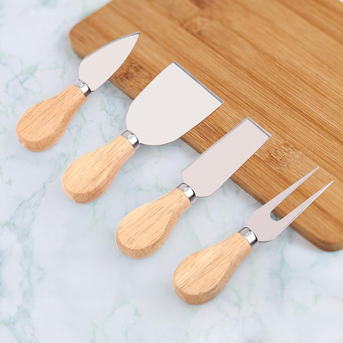 4 PCS Cheese Knife Set with Wood Handle, Stainless Steel Slicer & Cutter Utensils, Mini Knife, Butter Knife, Fork