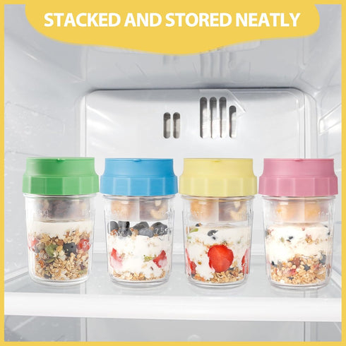 16oz 4 Pack Overnight Oats Jars, Yogurt Containers with Lids and Folding Spoons, Leak-Proof Wide Mouth Mason Jars