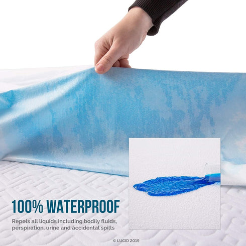 LUCID Premium Waterproof Mattress Protector, California King Size Fitted Sheet Style, Machine Washable Cotton Terry Top
