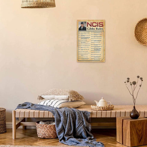 Retro Poster Tin Sign, NCIS-Gibbs-Rule Printed Canvas Decoration, Funny Family Cafe Kitchen Bathroom Wall Decor 8x12