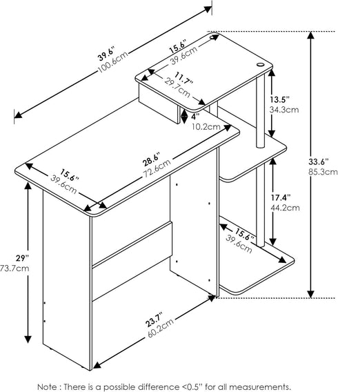 Furinno Efficient Home Laptop Desk with Square Shelves, Side, Americano/Chrome for Computer Use