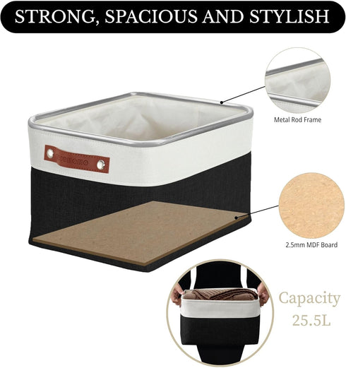 Closet 3 Pack) DECOMOMO Storage Baskets for Shelves - Fabric Storage Bins, Linen Organizers and Storage (Black & White