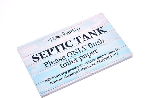 Septic Tank Sign - Adhesive Plaque for Restroom, Bathroom, Toilet, Loo, W.C, Light Blue Foamex Board