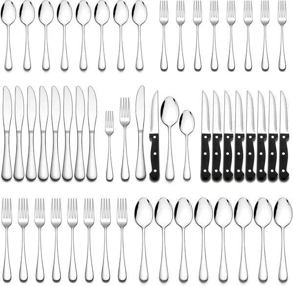 Wildone 24-Piece Flatware Set, Stainless Steel Silverware Cutlery Service for 4, Includes Knives, Forks, Spoons