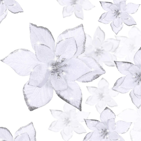 WILLBOND 36 Pcs Christmas Poinsettia Flowers - Glitter Faux Flowers Decoration for Christmas New Year Home Decor