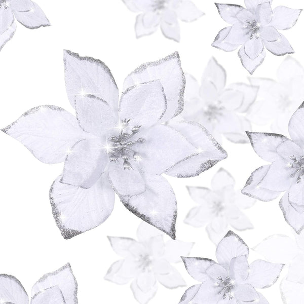 WILLBOND 36 Pcs Christmas Poinsettia Flowers - Glitter Faux Flowers Decoration for Christmas New Year Home Decor