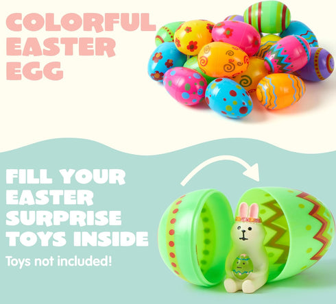 36 3.15'' JOYIN Toy PCs Plastic Printed Bright Easter Eggs, Over Tall Fillable Empty Eggs Bulks for Easter Hunt, Basket