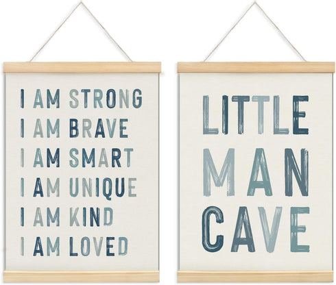 ULEGIE Boy Nursery Decor Posters Framed with Wood Hanger, Little Man Cave Sign