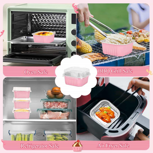 selizo 60 Pack Mini Disposable Cake Pans with Lids, 5oz Aluminum Foil Square Baking Cups for Individual Cakes