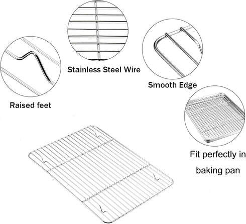 TeamFar 4 Piece Baking Pan with Rack Set, 12.5’’ x 9.5’’ Stainless Steel, Easy Clean