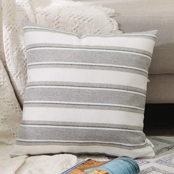 Stripe Soft Linen Pillow Cases, Decorative Throw Cushion Cover with Hidden Zipper - 20" x 20"