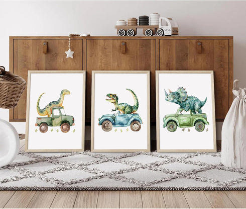SYYANKK 12x16x3 Inch Dinosaur Nursery Wall Art Kids Canvas Poster Baby Boy Nursery Wall Decor Green Dino Pictures