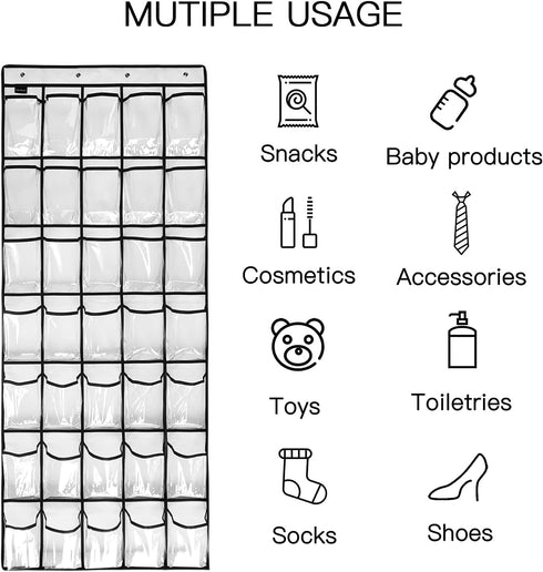 1 Pack 35 Closet 4Hooks, (67.7'' 26.4'') Clear Crystal Pockets Large Hanging Shoe Organizer Over The Door Shoe Rack