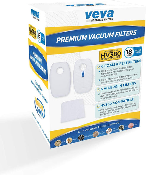 VEVA Premium Vacuum Filter Set, 6 Allergen, 6 Foam, 6 Felt Filters for Shark Rocket DuoClean Model HV380, 381, 382