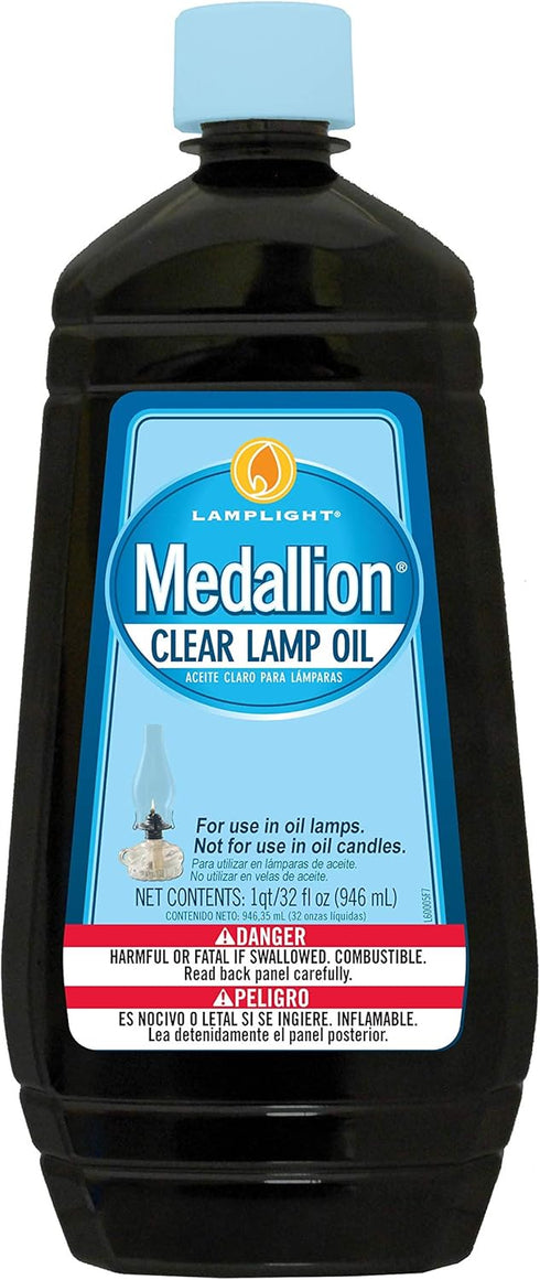Lamplight ¼ Gallon (32 oz) Medallion Lamp Oil, Liquid Paraffin Oil for Indoor Use, Vintage Oil Lamps, Hurricane Lamp Oil