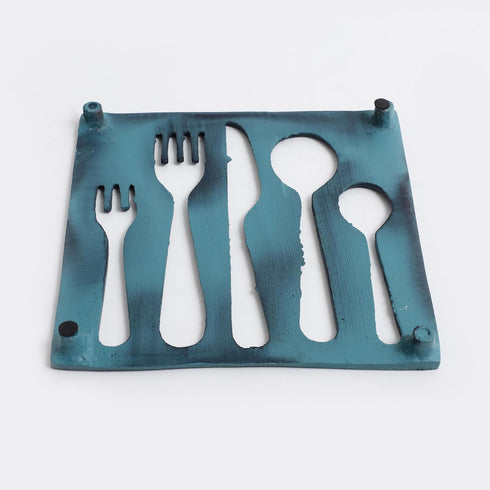 Cutlery Set Shaped Metal Trivet for Serving Hot Dish, Pot, Pans & Teapot on Kitchen Countertop, Heat Resistant
