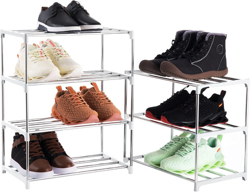 Xerhnan 3-Tier Closet(White) Stackable Small Shoe Rack, Lightweight Shoe Shelf Storage Organizer for Entryway, Hallway