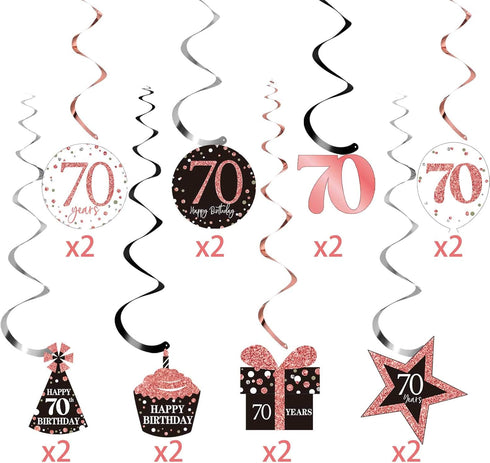 Blulu 70th Birthday Party Decorations, 30 Count Rose Gold Hanging Swirls Ceiling Decorations for Party Supplies
