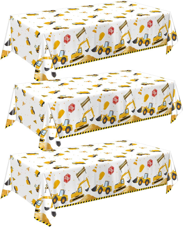 QIYANPAX 3 Pack Construction Plastic Birthday Party Tablecloths, 54 x 108 Inches