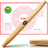 WALFOS French Rolling Pin and Silicone Baking Mat Set - Non-Stick Beech Wood Rolling Pin 15.7 Inch for Baking