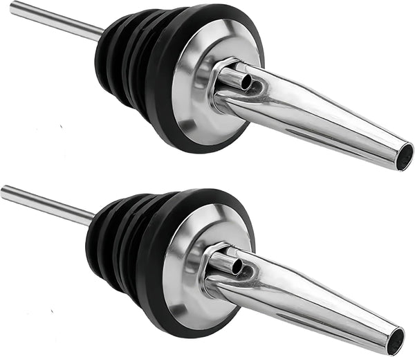 LanMa Olive Oil Spout Pourer, 2PCS Stainless Steel Liquor Bottle Pourers with Rubber Dust Caps
