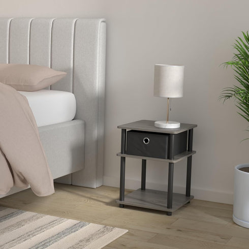 3-Tier Grey/Black/Black,18063GYW/BK/BK Furinno Turn-N-Tube End Table, French Oak