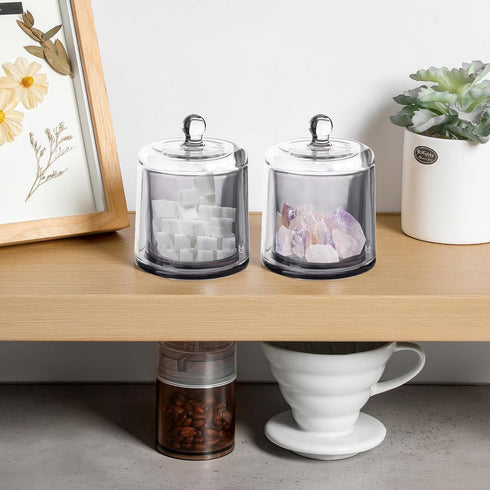 2 Pack rejomiik Qtip Holder Thick Glass Apothecary Jars with Lid for Bathroom Accessories Vanity Organizers and Makeup