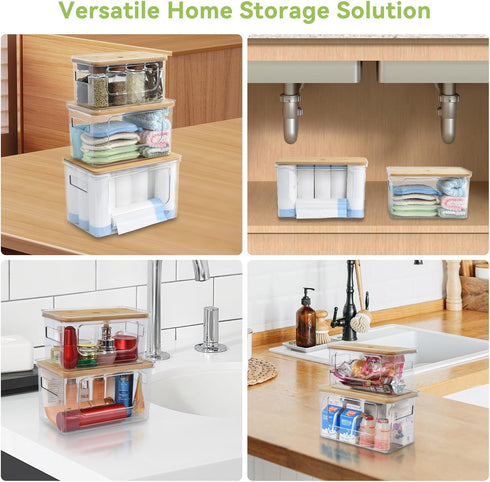 3 Pack OTraki Trash Bag Holder Dispenser with Lid Plastic Garbage Bag Dispenser Stackable & Wall-mounted, Trash Bags