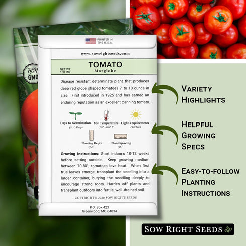 Packet (1) Sow Right Seeds - Marglobe Tomato Seeds for Planting - Non-GMO Heirloom with Instructions to Plant and Grow
