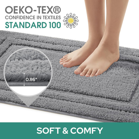 HOMEIDEAS 2 Piece Bathroom Rugs Set, Super Soft Non-Slip Microfiber U-Shaped Toilet Bath Mat, Machine Washable Grey