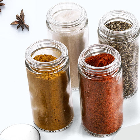 12 Pack 3oz Tebery Round Spice Bottles Glass Spice Jars with Silver Metal Lids, Shaker Tops, Wide Funnel and Labels
