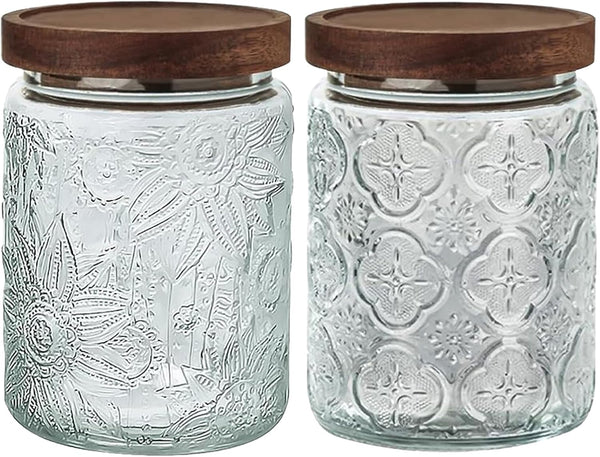 Yiluokuang 24 OZ Airtight Glass Storage Jar with Bamboo Lid - Vintage Glass