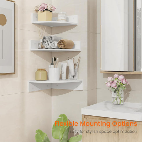 Set 3 12 Inch Homode Floating Corner Shelves, of Wood Corner Wall Shelves with Wire Hole, Deep Hanging Corner Display