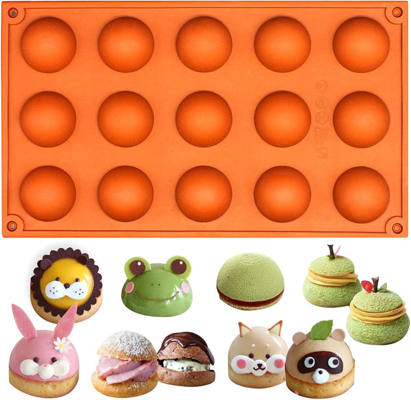 FUNSHOWCASE Small 15 Cavity Semi Sphere Half Round Dome Silicone Mold - Chocolate Teacake Baking Tray