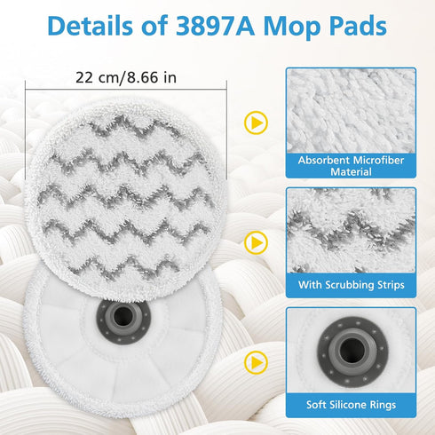 6 Pack 3897A 3712 3897A/3712 / Rotating Steam Mop Pads Replacement for Bissell SpinWave SmartSteam Scrubbing Steam Mop