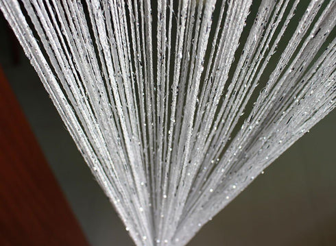1x2 M Door String Curtain - Rare Flat Silver Ribbon Thread Fringe Window Panel Room Divider for Wedding