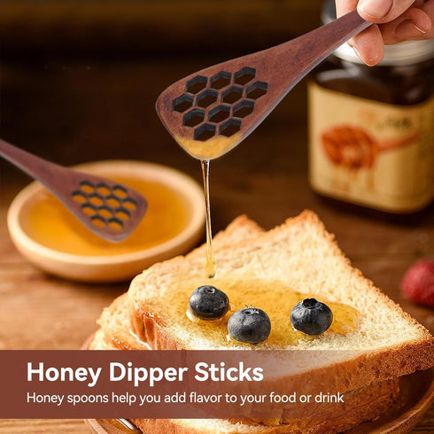 Cyrank 3PCS Honey Dipper Sticks, Long Handle Honey Dipper Mixing Stick Mini Honeycomb Drizzler Wooden Spoon Stirrer