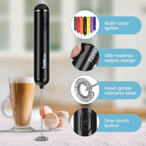 Handheld Electric Milk Frother, Battery Operated Foam Maker and Mixer for Drinks (Black)