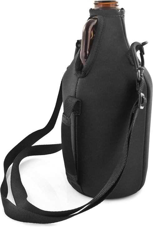 Frostbite Beer Growler Sling Tote Bag Carrier - Insulated Cooler Bag, Fits 64 oz, Adjustable Strap, Black