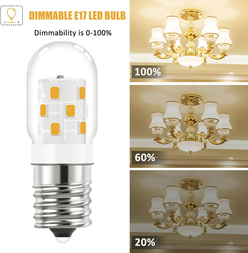 LED Microwave Light Bulb - 40W Incandescent Replacement for Refrigerator, Dimmable Range Hood E17 Base Warm White, Pack