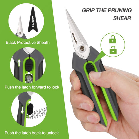 WORKPRO Pruning Shears, 6.25'' Stainless Steel Hand Scissors with Sheath for Precision Pruning