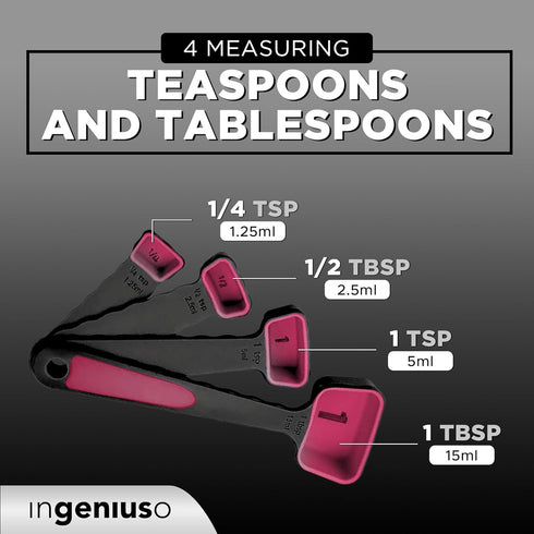 Collapsible Measuring Cups and Nesting Spoons, Adjustable Silicone for Cooking, Space-Saving - 2 Sets