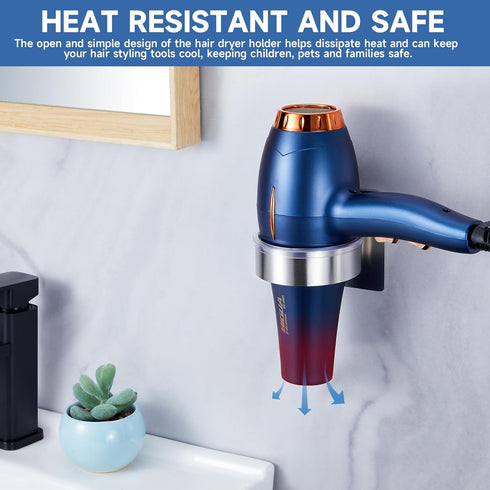 Wall Mounted Hair Dryer Holder, Stainless Steel Hair Tool Organizer, Adhesive Hairdryer Storage for Bathroom