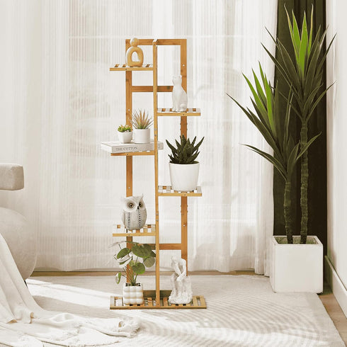 46 Inch 6 DolceLuna Plant Stand Indoor Corner, Tiered Bamboo Plant Shelf Tall, Plant Rack Tier for Multiple Small