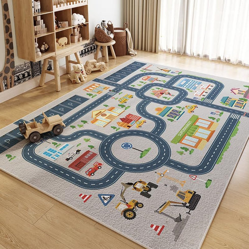 HOJOMACA 3247inch, Car Rug Road Carpet Play Mat for Toy Cars, Non-Slip Race Track Carpet Rug, Educational Area Play