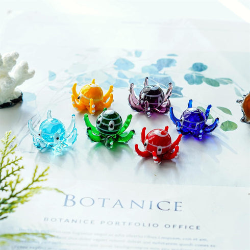 H&D HYALINE & DORA Multicolor Octopus Art Glass Blown Mini Sea Animal Figurine, Set of 6