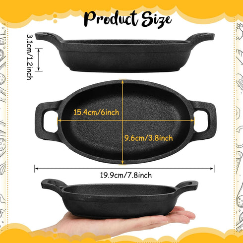 Uiifan 1 Piece Mini Cast Iron Skillet 6 x 3.8'' Small Oval Skillets Cast Iron Cookware Set 8 oz Single Serve Dish Pans Mini Casserole Dish for Baking Roasting Cooking Grilling Cast Iron Ramekins by Uiifan