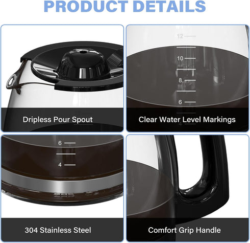 12 Cup Coffee Maker Carafe Replacement Pot for Hamilton Beach Flexbrew Models: 49902, 49915, 49905C, and more