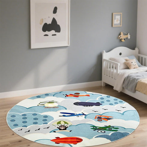 4ft,Animal ABREEZE Faux Wool Kids Play Mat Round Area Rug Kids Nursery Door Mat Soft Plush Non-Slip Childrens Carpet