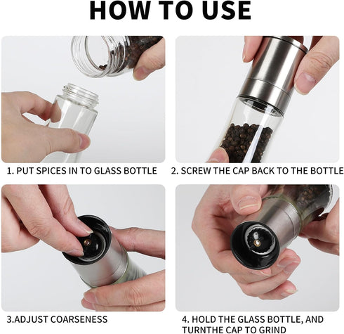 Bunchtou 1pk Original Stainless Steel Pepper Grinder or Salt Mill - Coarseness Adjustable Sea Salt Grinder or Pepper